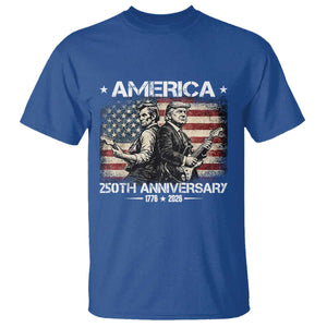 250th Anniversary Abraham Lincoln and Trump Rocking T Shirt Rock n Roll Electric Guitar Duel Patriotic 1776-2026 TS02 Royal Blue Print Your Wear