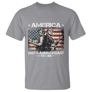 250th Anniversary Abraham Lincoln and Trump Rocking T Shirt Rock n Roll Electric Guitar Duel Patriotic 1776-2026 TS02 Sport Gray Print Your Wear