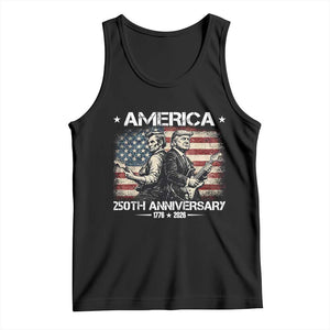 250th Anniversary Abraham Lincoln and Trump Rocking Tank Top Rock n Roll Electric Guitar Duel Patriotic 1776-2026 TS02 Black Print Your Wear
