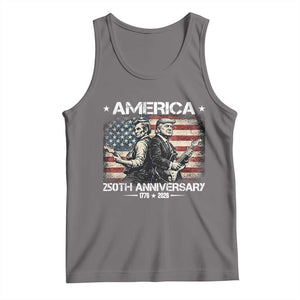 250th Anniversary Abraham Lincoln and Trump Rocking Tank Top Rock n Roll Electric Guitar Duel Patriotic 1776-2026 TS02 Deep Heather Print Your Wear