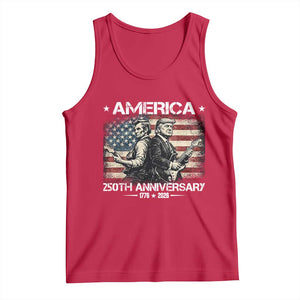 250th Anniversary Abraham Lincoln and Trump Rocking Tank Top Rock n Roll Electric Guitar Duel Patriotic 1776-2026 TS02 Red Print Your Wear