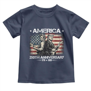 250th Anniversary Abraham Lincoln and Trump Rocking Toddler T Shirt Rock n Roll Electric Guitar Duel Patriotic 1776-2026 TS02 Navy Print Your Wear