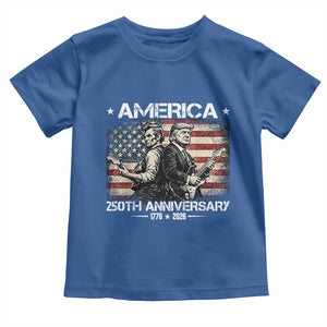 250th Anniversary Abraham Lincoln and Trump Rocking Toddler T Shirt Rock n Roll Electric Guitar Duel Patriotic 1776-2026 TS02 Royal Blue Print Your Wear