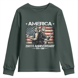 250th Anniversary Abraham Lincoln and Trump Rocking Youth Sweatshirt Rock n Roll Electric Guitar Duel Patriotic 1776-2026 TS02 Dark Forest Green Print Your Wear