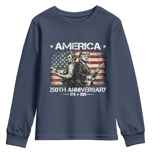 250th Anniversary Abraham Lincoln and Trump Rocking Youth Sweatshirt Rock n Roll Electric Guitar Duel Patriotic 1776-2026 TS02 Navy Print Your Wear