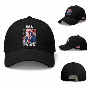 USA 250 Years 1776-2026 Trump Patriotic Portrait Baseball Cap American Flag Semiquincentennial Celebration TS02 Baseball Cap Universal Fit Black Print Your Wear