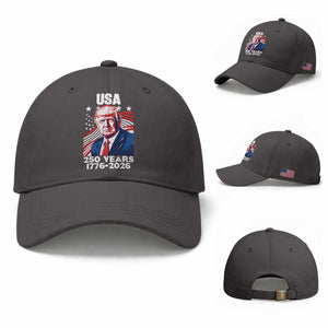 USA 250 Years 1776-2026 Trump Patriotic Portrait Baseball Cap American Flag Semiquincentennial Celebration TS02 Baseball Cap Universal Fit Dark Gray Print Your Wear