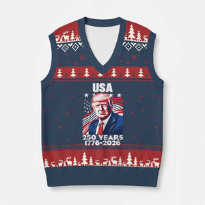 USA 250 Years 1776-2026 Trump Patriotic Portrait V-Neck Knit Sweater Vest American Flag Semiquincentennial Celebration TS02 Navy Red Print Your Wear