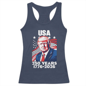 USA 250 Years 1776-2026 Trump Patriotic Portrait Racerback Tank Top American Flag Semiquincentennial Celebration TS02 Navy Print Your Wear