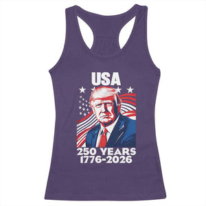 USA 250 Years 1776-2026 Trump Patriotic Portrait Racerback Tank Top American Flag Semiquincentennial Celebration TS02 Purple Print Your Wear