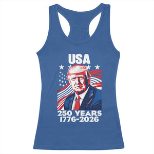 USA 250 Years 1776-2026 Trump Patriotic Portrait Racerback Tank Top American Flag Semiquincentennial Celebration TS02 Royal Blue Print Your Wear