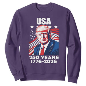USA 250 Years 1776-2026 Trump Patriotic Portrait Sweatshirt American Flag Semiquincentennial Celebration TS02 Purple Print Your Wear