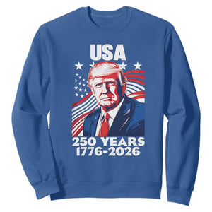 USA 250 Years 1776-2026 Trump Patriotic Portrait Sweatshirt American Flag Semiquincentennial Celebration TS02 Royal Blue Print Your Wear