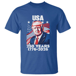 USA 250 Years 1776-2026 Trump Patriotic Portrait T Shirt American Flag Semiquincentennial Celebration TS02 Royal Blue Print Your Wear