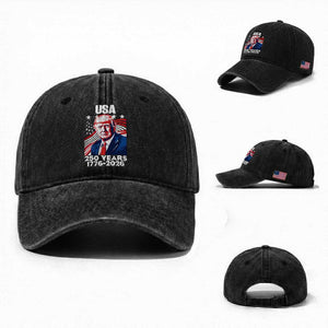 USA 250 Years 1776-2026 Trump Patriotic Portrait Washed Cotton Baseball Cap American Flag Semiquincentennial Celebration TS02 Washed Cap Universal Fit Black Print Your Wear