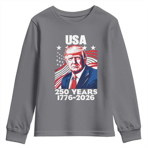 USA 250 Years 1776-2026 Trump Patriotic Portrait Youth Sweatshirt American Flag Semiquincentennial Celebration TS02 Charcoal Print Your Wear