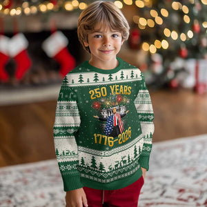 250 Years 1776-2026 Trump Daddys Home Patriotic Ugly Christmas Sweater Fireworks 250th Anniversary Semiquincentennial Celebration TS02 Forest Green Beige Print Your Wear
