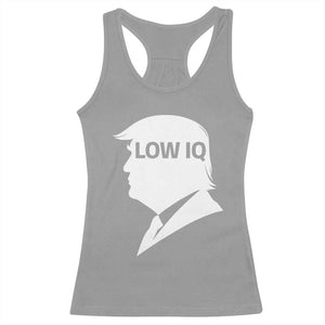 Low IQ Political Silhouette Profile Humor Racerback Tank Top Satirical Politics Subtle Hate TS02 Sport Gray Print Your Wear