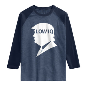 Low IQ Political Silhouette Profile Humor Raglan Shirt Satirical Politics Subtle Hate TS02 Heather Denim Navy Print Your Wear