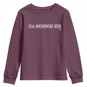 25th Amendment Now Minimalist Typography Graphic Youth Sweatshirt Political Satire Patriotic American Flag TS02 Maroon Print Your Wear