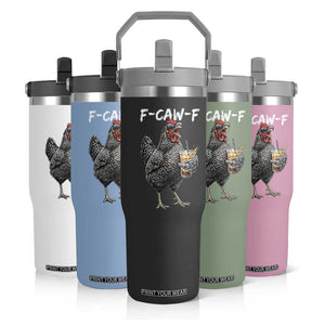 F-CAW-F Sarcastic Chicken Drinking Coffee Flip Straw Tumbler Funny Morning Mood Grumpy Hen Iced Coffee Lover TS02 Print Your Wear