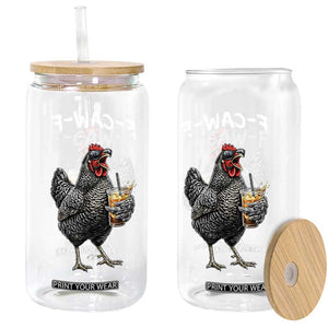F-CAW-F Sarcastic Chicken Drinking Coffee Glass Can Funny Morning Mood Grumpy Hen Iced Coffee Lover TS02 Print Your Wear