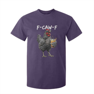 F-CAW-F Sarcastic Chicken Drinking Coffee T Shirt For Kid Funny Morning Mood Grumpy Hen Iced Coffee Lover TS02 Purple Print Your Wear