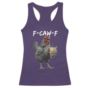 F-CAW-F Sarcastic Chicken Drinking Coffee Racerback Tank Top Funny Morning Mood Grumpy Hen Iced Coffee Lover TS02 Purple Print Your Wear