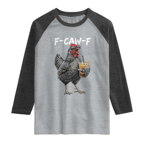 F-CAW-F Sarcastic Chicken Drinking Coffee Raglan Shirt Funny Morning Mood Grumpy Hen Iced Coffee Lover TS02 Heather Gray Heather Charcoal Print Your Wear