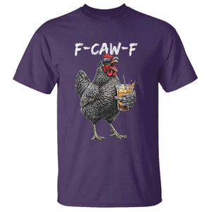 F-CAW-F Sarcastic Chicken Drinking Coffee T Shirt Funny Morning Mood Grumpy Hen Iced Coffee Lover TS02 Purple Print Your Wear