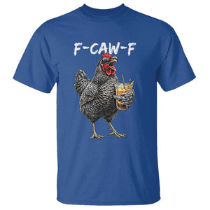 F-CAW-F Sarcastic Chicken Drinking Coffee T Shirt Funny Morning Mood Grumpy Hen Iced Coffee Lover TS02 Royal Blue Print Your Wear