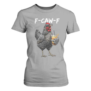 F-CAW-F Sarcastic Chicken Drinking Coffee T Shirt For Women Funny Morning Mood Grumpy Hen Iced Coffee Lover TS02 Sport Gray Print Your Wear