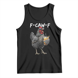 F-CAW-F Sarcastic Chicken Drinking Coffee Tank Top Funny Morning Mood Grumpy Hen Iced Coffee Lover TS02 Black Print Your Wear