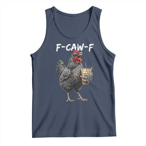 F-CAW-F Sarcastic Chicken Drinking Coffee Tank Top Funny Morning Mood Grumpy Hen Iced Coffee Lover TS02 Navy Print Your Wear