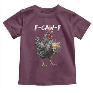 F-CAW-F Sarcastic Chicken Drinking Coffee Toddler T Shirt Funny Morning Mood Grumpy Hen Iced Coffee Lover TS02 Maroon Print Your Wear