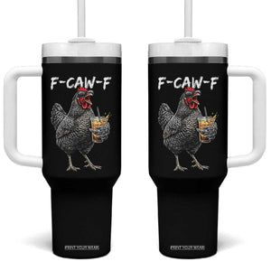 F-CAW-F Sarcastic Chicken Drinking Coffee Tumbler With Handle Funny Morning Mood Grumpy Hen Iced Coffee Lover TS02 One Size: 40 oz Black Print Your Wear