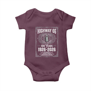 Historic Mother Road Highway 66 Baby Onesie Centennial 1926-2026 Classic Gas Pump Filigree Graphic TS02 Maroon Print Your Wear