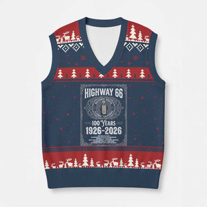 Historic Mother Road Highway 66 V-Neck Knit Sweater Vest Centennial 1926-2026 Classic Gas Pump Filigree Graphic TS02 Navy Red Print Your Wear