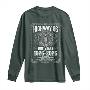 Historic Mother Road Highway 66 Long Sleeve Shirt Centennial 1926-2026 Classic Gas Pump Filigree Graphic TS02 Dark Forest Green Print Your Wear
