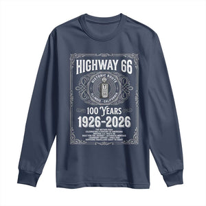 Historic Mother Road Highway 66 Long Sleeve Shirt Centennial 1926-2026 Classic Gas Pump Filigree Graphic TS02 Navy Print Your Wear