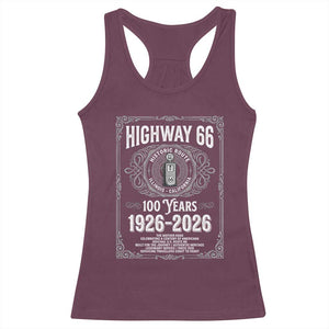 Historic Mother Road Highway 66 Racerback Tank Top Centennial 1926-2026 Classic Gas Pump Filigree Graphic TS02 Maroon Print Your Wear