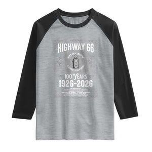 Historic Mother Road Highway 66 Raglan Shirt Centennial 1926-2026 Classic Gas Pump Filigree Graphic TS02 Heather Gray Black Print Your Wear