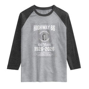 Historic Mother Road Highway 66 Raglan Shirt Centennial 1926-2026 Classic Gas Pump Filigree Graphic TS02 Heather Gray Heather Charcoal Print Your Wear