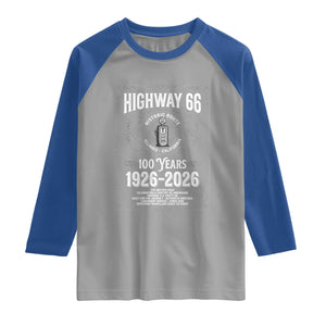 Historic Mother Road Highway 66 Raglan Shirt Centennial 1926-2026 Classic Gas Pump Filigree Graphic TS02 Sport Gray Royal Print Your Wear