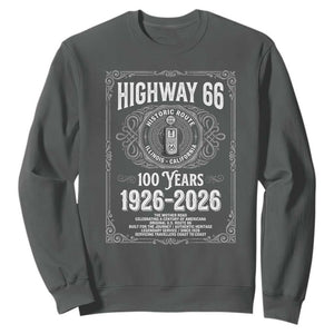 Historic Mother Road Highway 66 Sweatshirt Centennial 1926-2026 Classic Gas Pump Filigree Graphic TS02 Dark Heather Print Your Wear