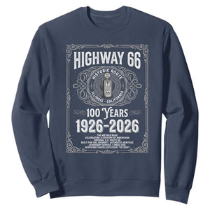 Historic Mother Road Highway 66 Sweatshirt Centennial 1926-2026 Classic Gas Pump Filigree Graphic TS02 Navy Print Your Wear