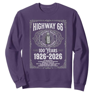 Historic Mother Road Highway 66 Sweatshirt Centennial 1926-2026 Classic Gas Pump Filigree Graphic TS02 Purple Print Your Wear