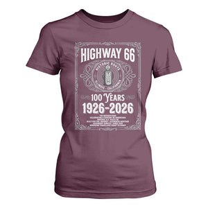 Historic Mother Road Highway 66 T Shirt For Women Centennial 1926-2026 Classic Gas Pump Filigree Graphic TS02 Maroon Print Your Wear
