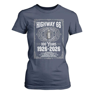 Historic Mother Road Highway 66 T Shirt For Women Centennial 1926-2026 Classic Gas Pump Filigree Graphic TS02 Navy Print Your Wear