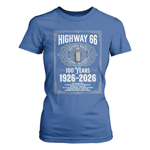 Historic Mother Road Highway 66 T Shirt For Women Centennial 1926-2026 Classic Gas Pump Filigree Graphic TS02 Royal Blue Print Your Wear